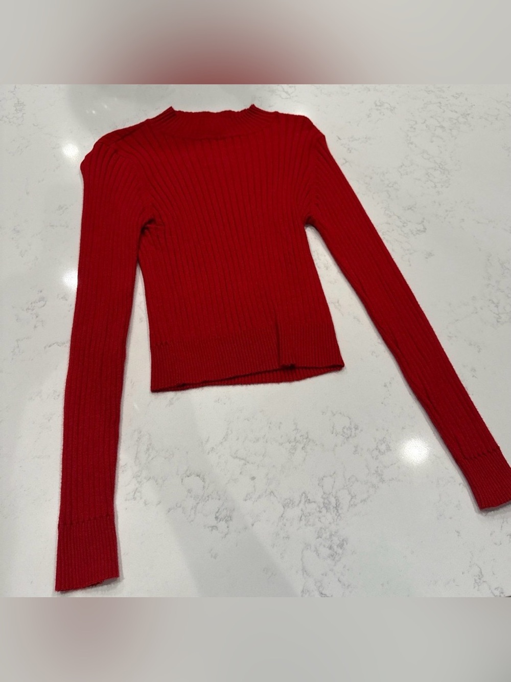 Brave Soul Red Ribbed Cropped Knit Mock Neck Pullover Sweater Long Sleeve L